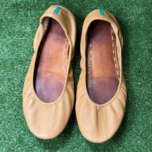 TIEKS By Gavrieli Camel Leather Ballet Flats Women's Shoes - Picture 2 of 12